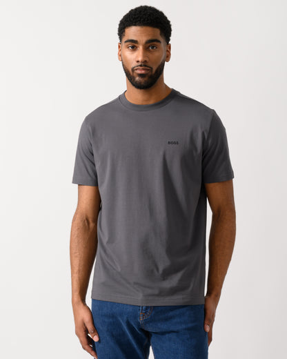 BOSS Green Tee Mens Stretch Cotton T-Shirt with Contrast Logo in Open Grey