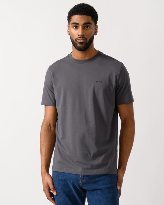 BOSS Green Tee Mens Stretch Cotton T-Shirt with Contrast Logo in Open Grey