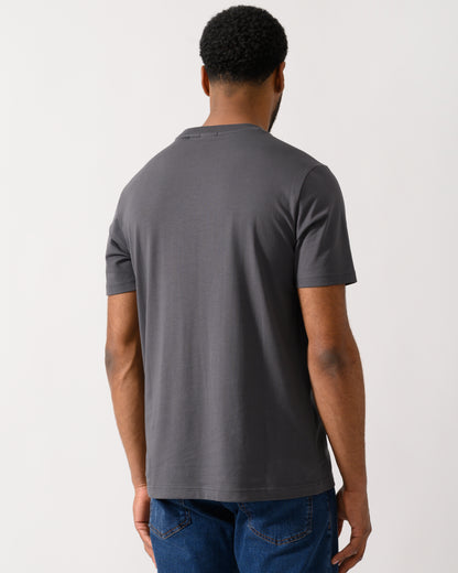 back shot of a BOSS Green Tee Mens Stretch Cotton T-Shirt with Contrast Logo in Open Grey