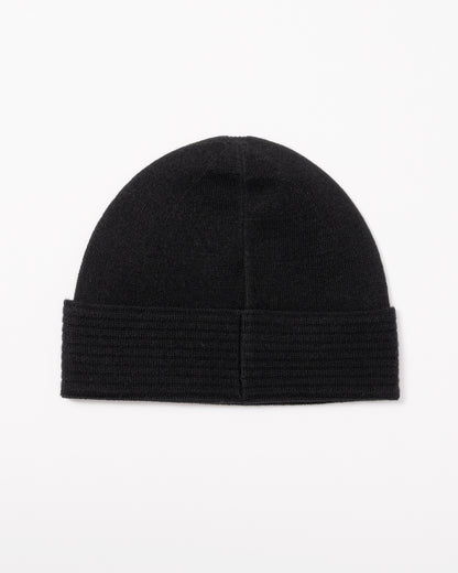 studio photograph showing the back of a BOSS Green Termix Mens Beanie in Black 001