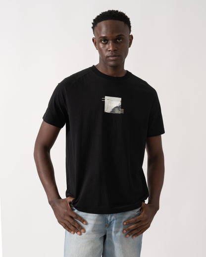 BOSS Green Zone Stripe Mens T-Shirt with Decorative Reflective Accents - Black 001