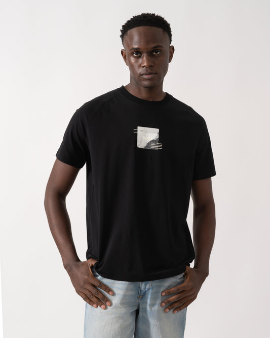 BOSS Green Zone Stripe Mens T-Shirt with Decorative Reflective Accents - Black 001