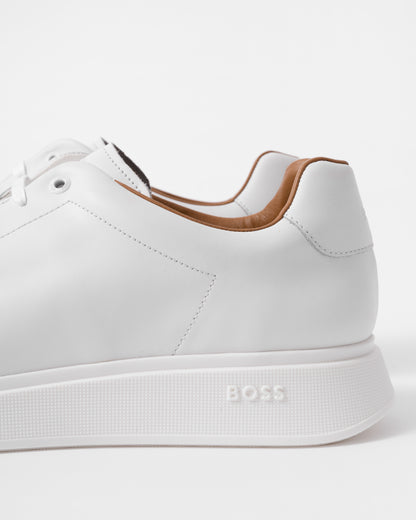 detail of BOSS Orange Bulton Runn Mens Polished Leather Trainers With Rubber Outsole NOS in White 100