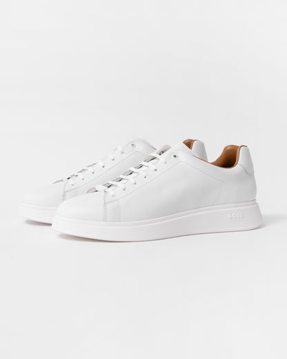 BOSS Orange Bulton Runn Mens Polished Leather Trainers With Rubber Outsole NOS in White 100