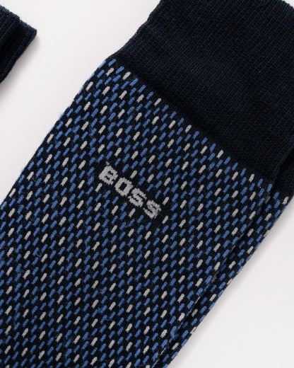 BOSS Orange 2-Pack Mens Regular Length Combed Cotton-Blend Minipattern Socks - Dark Blue 401