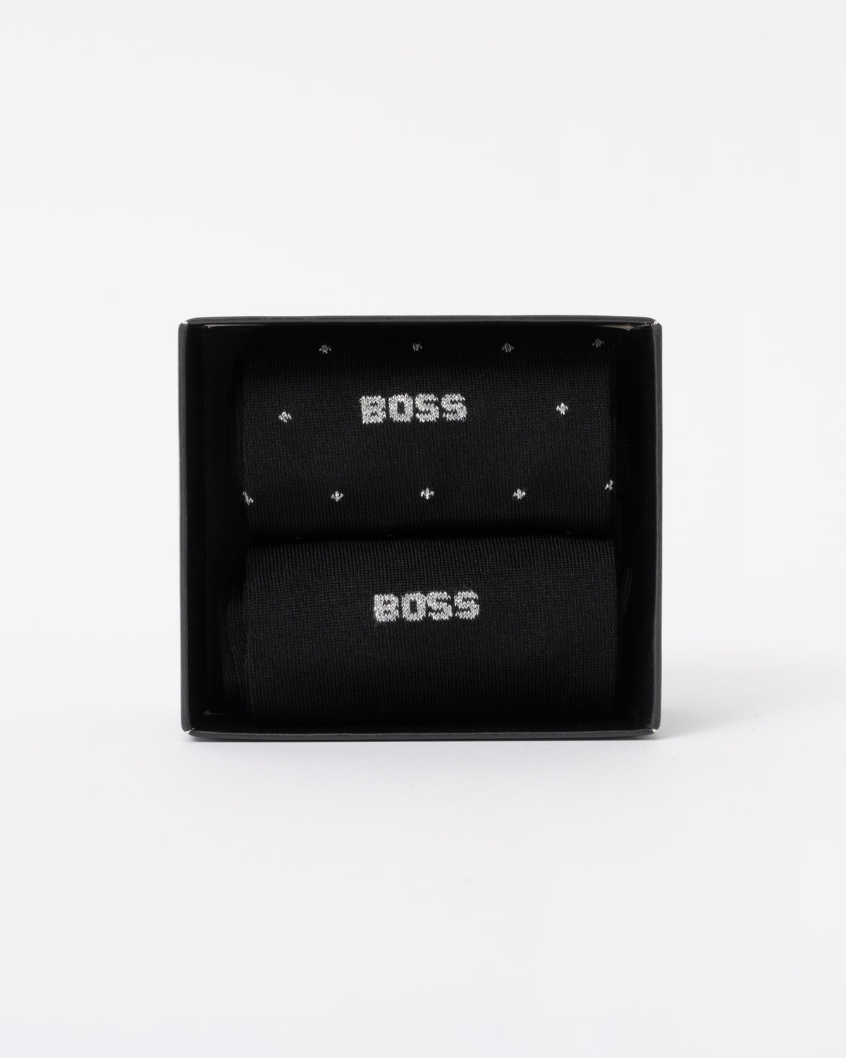 Inside the gift box on the BOSS Orange 2-Pack RS Gift Set MC Mens Socks - Black 001
