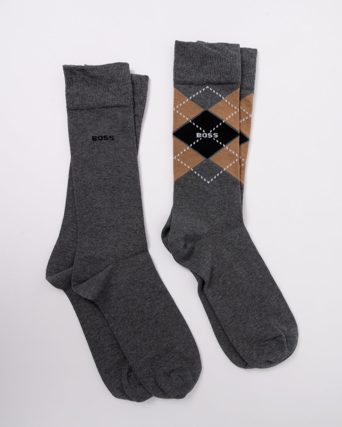 BOSS Orange 2 Pack Mens Combed Cotton Argyle Socks in Medium Grey 032