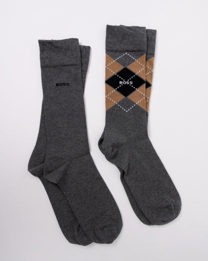 BOSS Orange 2 Pack Mens Combed Cotton Argyle Socks in Medium Grey 032
