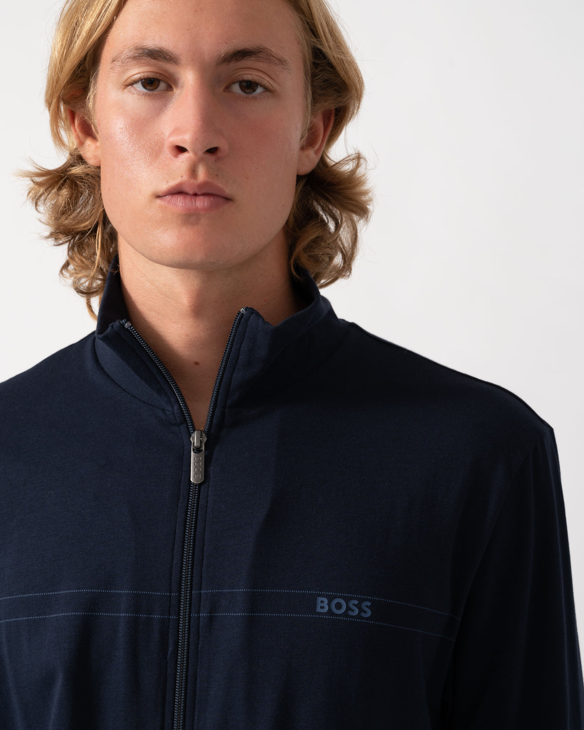 Jacket detail in the BOSS Orange 365 Mens Stretch-cotton loungewear set with logo print - Turquoise/Aqua 445