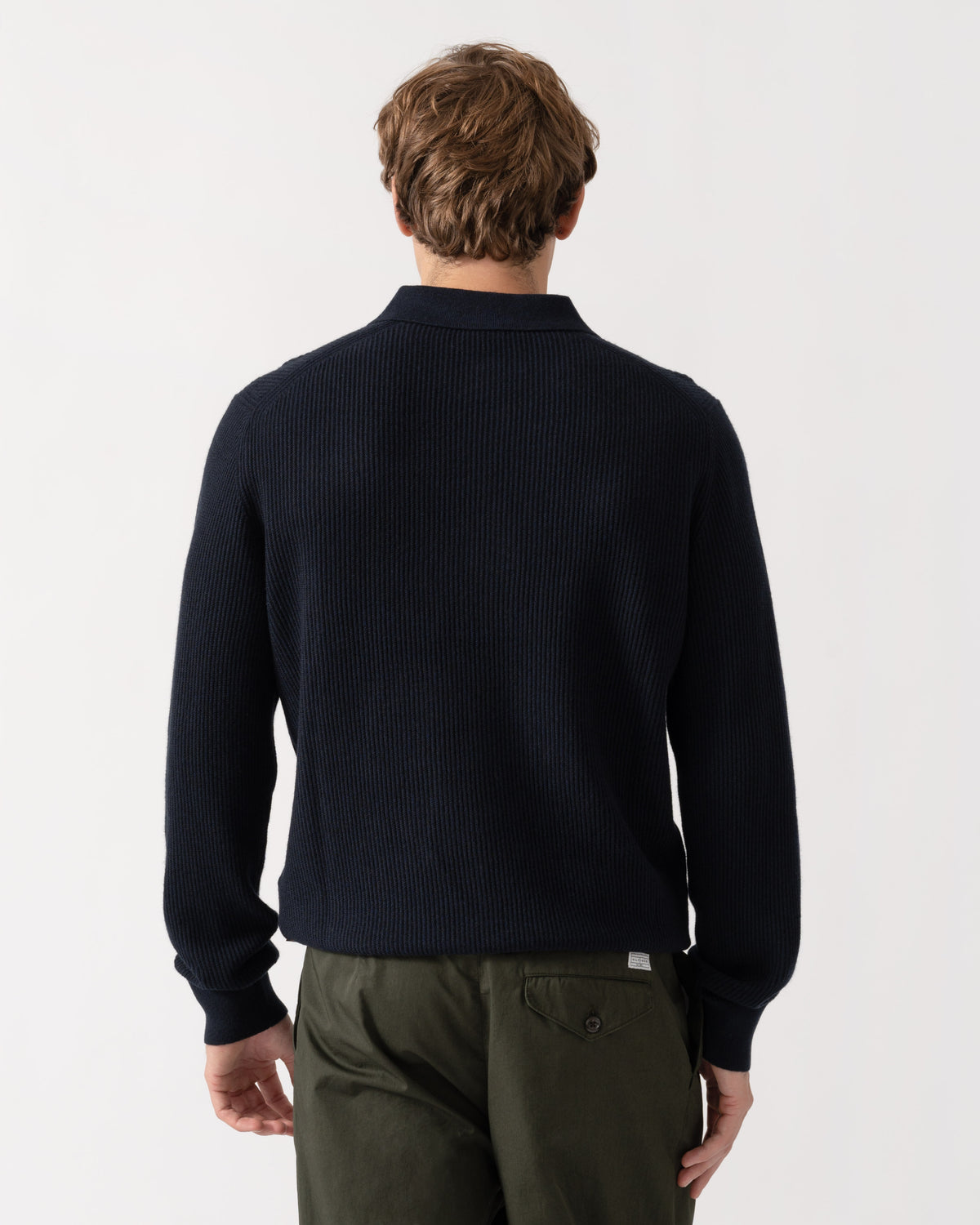 Back of BOSS Orange Afedro Mens Long Sleeve Knit Polo Shirt - Dark Blue 404
