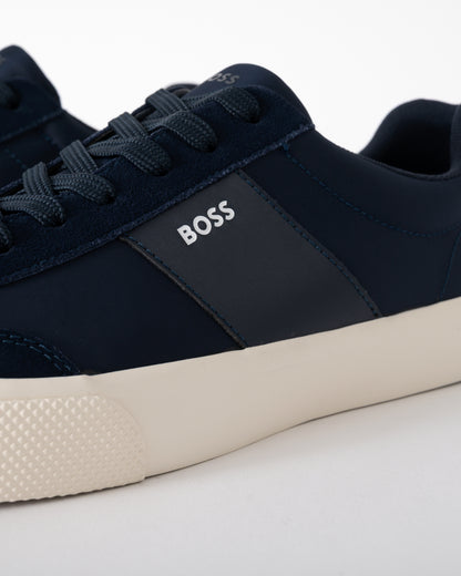 logo detail of BOSS Orange Aiden_Tenn_sdnypu Mens Trainers in Dark Blue 401