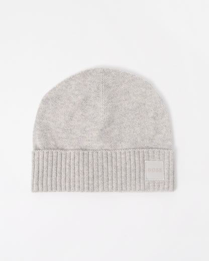 Front of the BOSS Orange Akaio R Mens Beanie with Logo Label - Open Grey 086