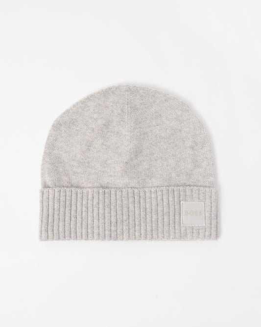 Front of the BOSS Orange Akaio R Mens Beanie with Logo Label - Open Grey 086