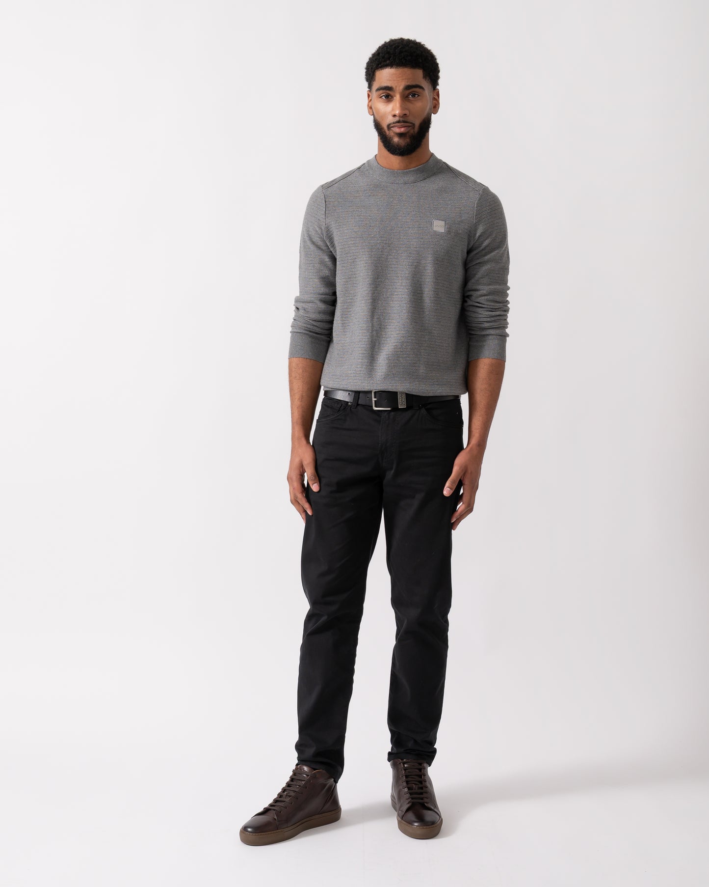 BOSS Orange Anion S Mens Crew Neck Jumper - Silver 041 - CHO - Designer Mens Jumpers