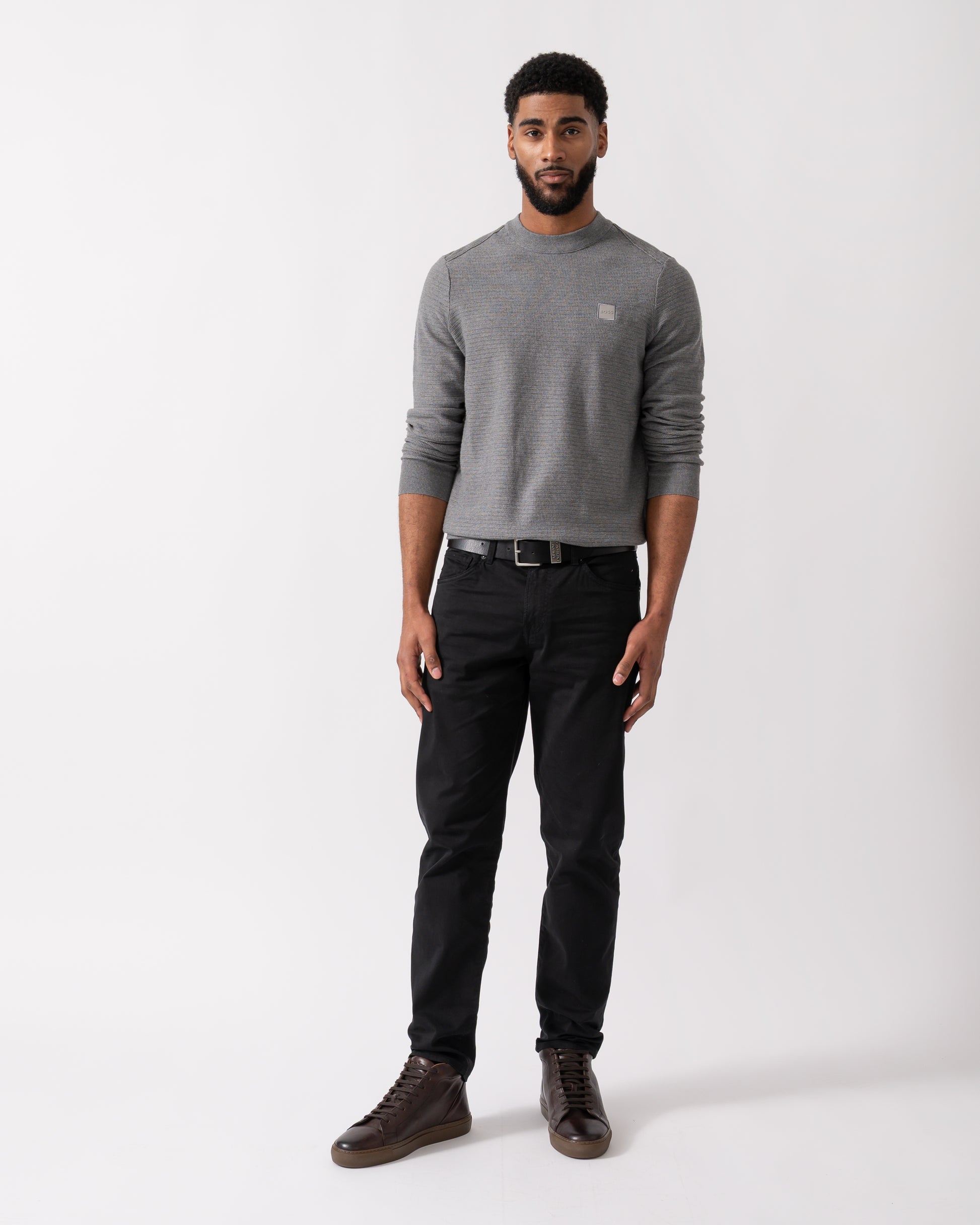 BOSS Orange Anion S Mens Crew Neck Jumper - Silver 041 - CHO - Designer Mens Jumpers