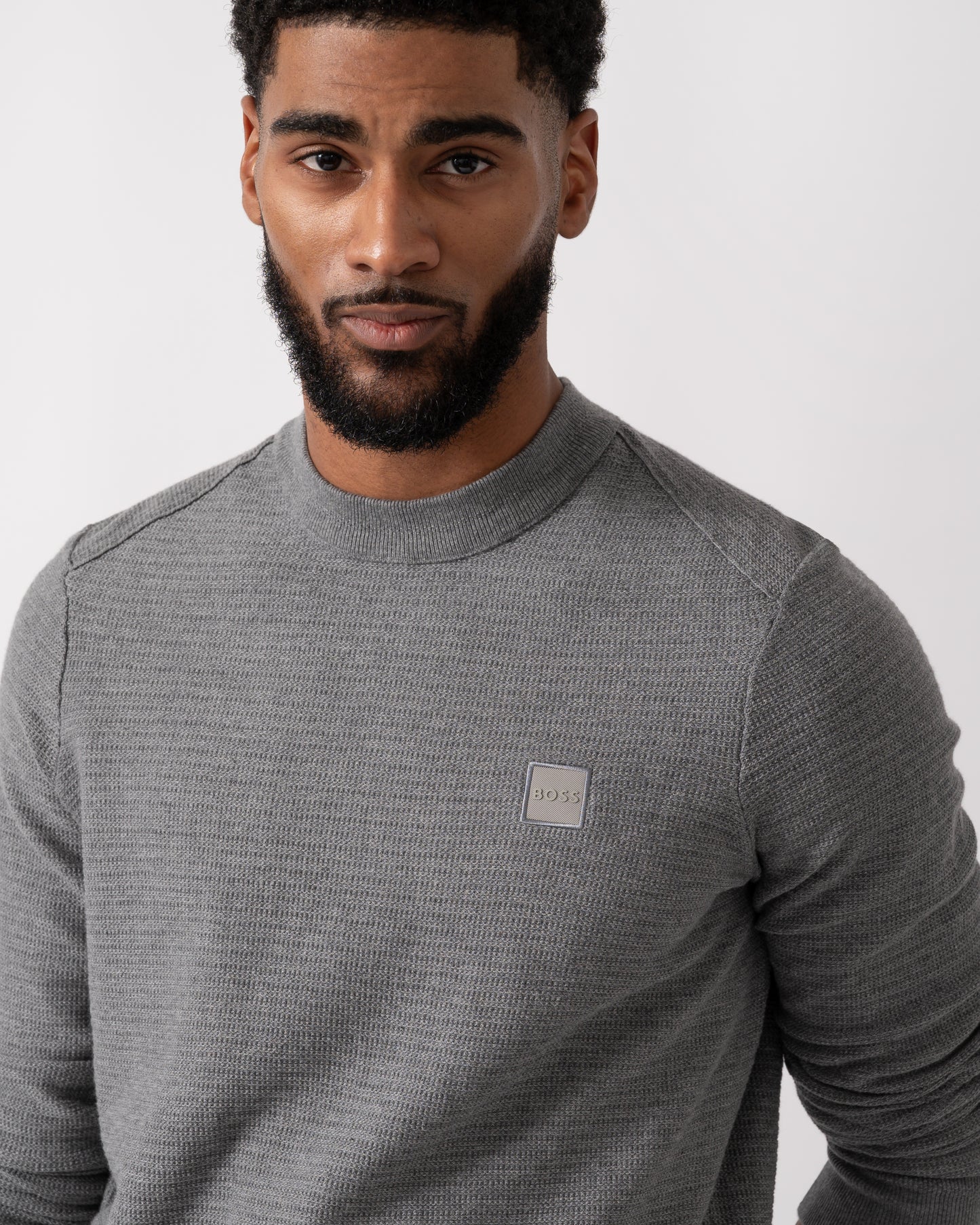 BOSS Orange Anion S Mens Crew Neck Jumper - Silver 041 - CHO - Designer Mens Jumpers