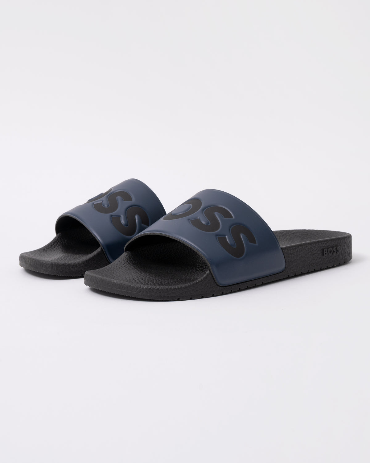 BOSS Orange Aryeh Mens Italian-Made Slides With Large Logo Detail in Dark Blue 406