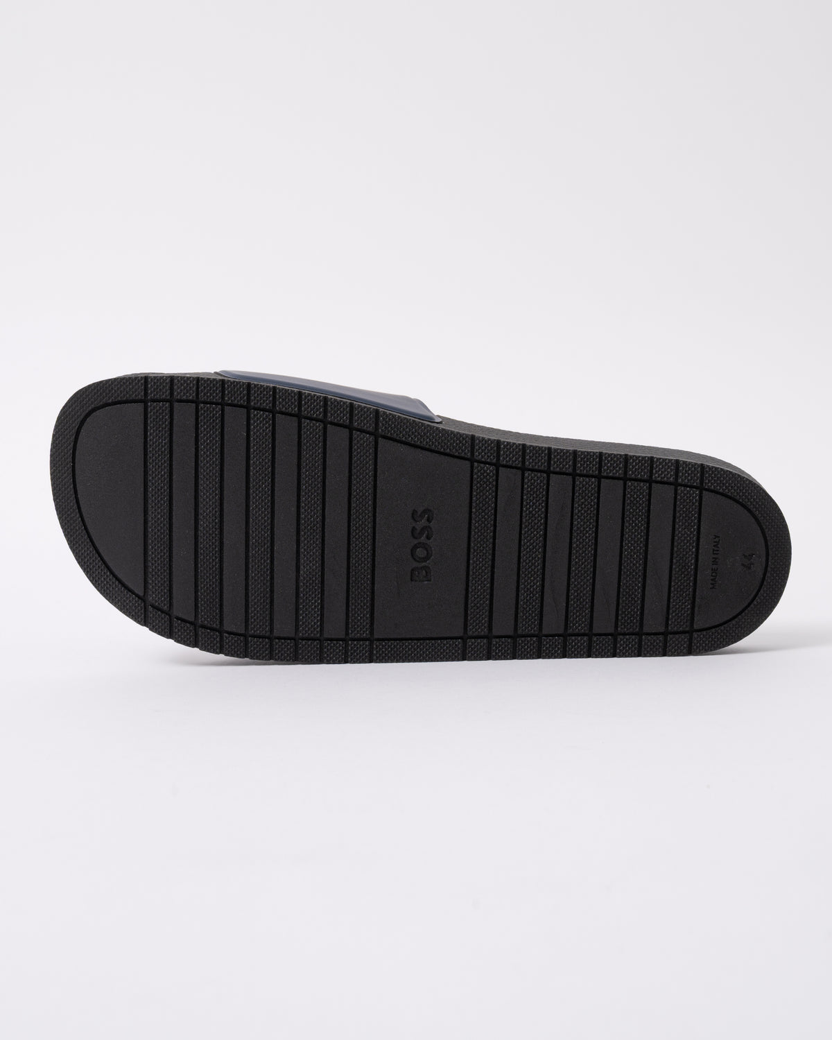 sole of BOSS Orange Aryeh Mens Italian-Made Slides With Large Logo Detail in Dark Blue 406