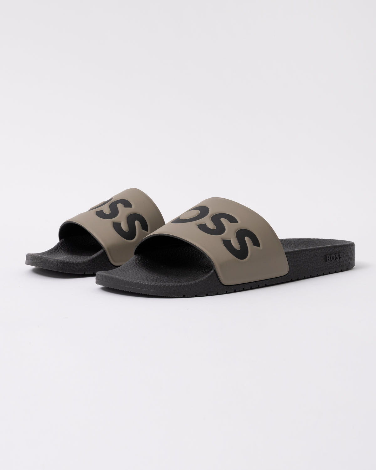 BOSS Orange Aryeh Mens Italian-Made Slides With Large Logo Detail in Open Brown 248