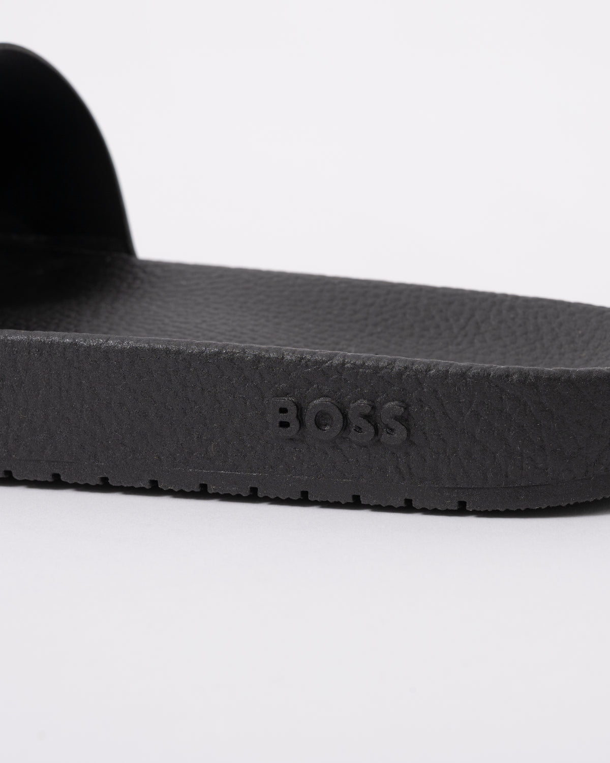 detail of BOSS Orange Aryeh Mens Italian-Made Slides With Large Logo Detail in Open Brown 248