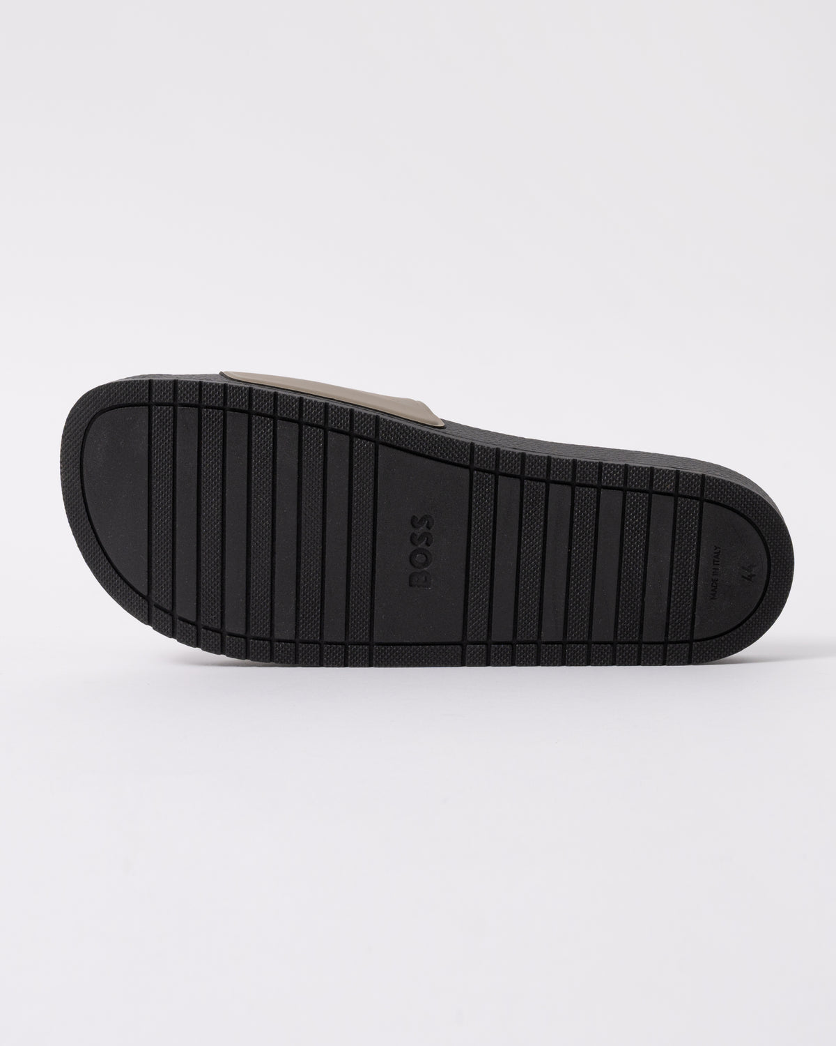 sole of BOSS Orange Aryeh Mens Italian-Made Slides With Large Logo Detail in Open Brown 248