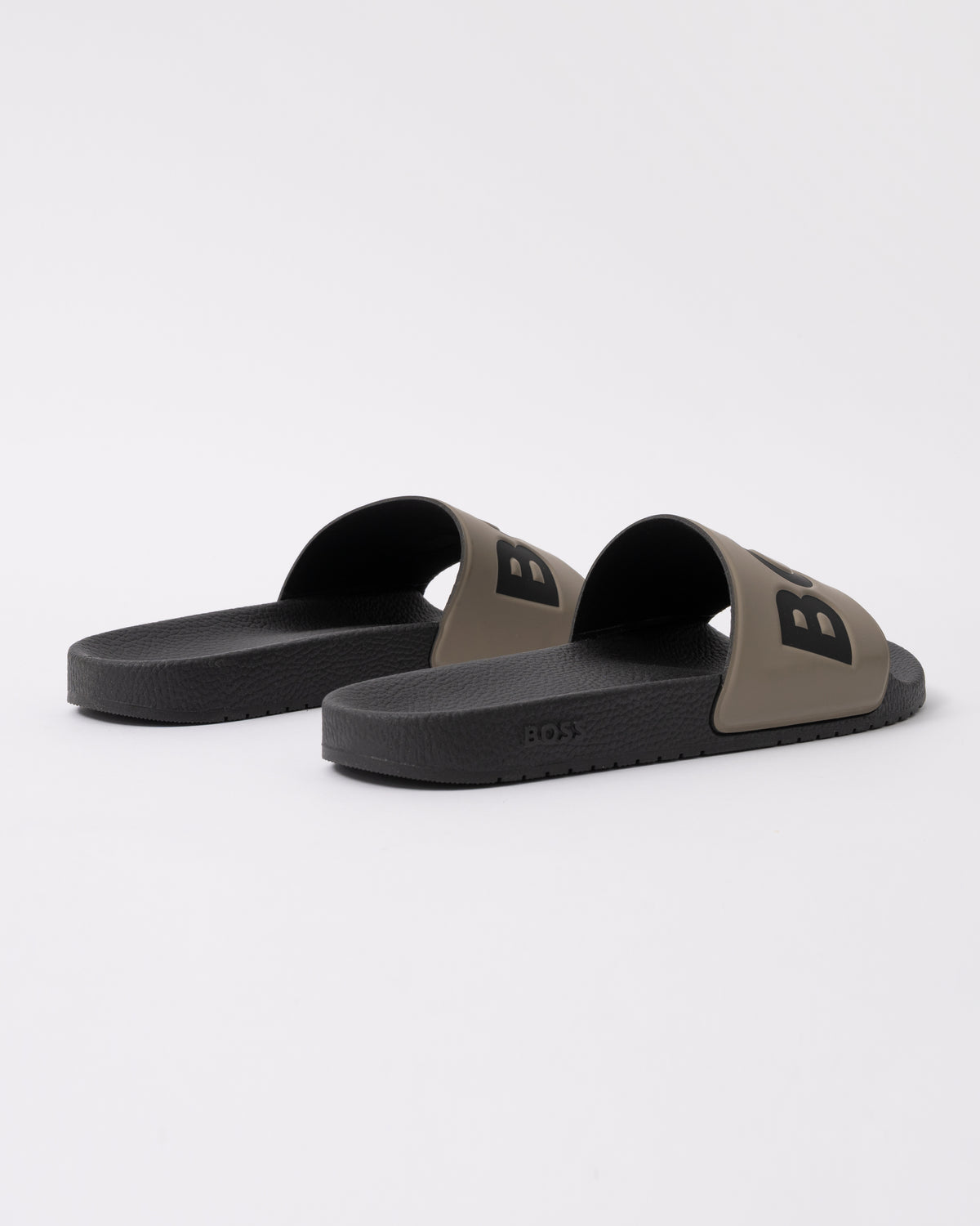 back view of BOSS Orange Aryeh Mens Italian-Made Slides With Large Logo Detail in Open Brown 248