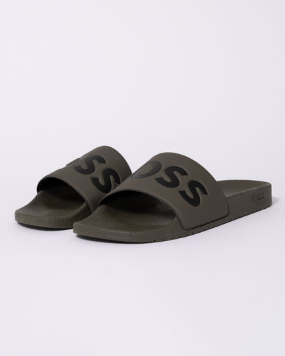 BOSS Orange Aryeh Mens Italian-Made Slides With Large Logo Detail - Medium Brown 210
