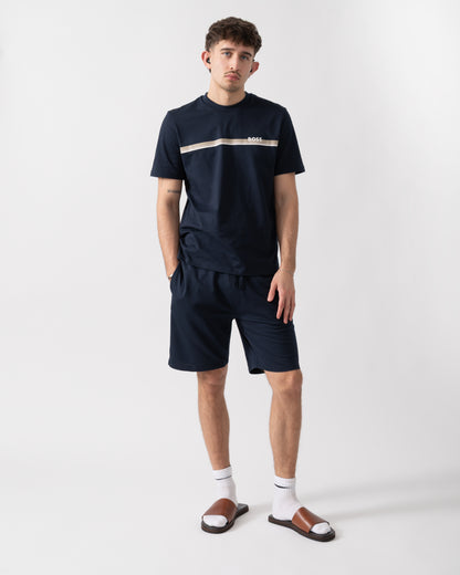 full length shot of a model wearing a BOSS Orange Authentic Mens Loungewear T-Shirt in Dark Blue 405