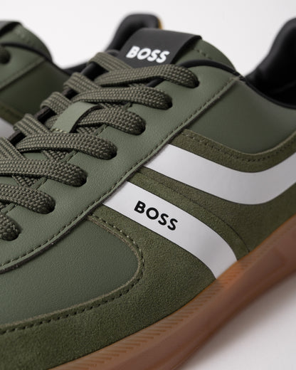 close up studio shot of BOSS Orange Brandon_Tenn_mipu Mens Trainers in Open Green 362