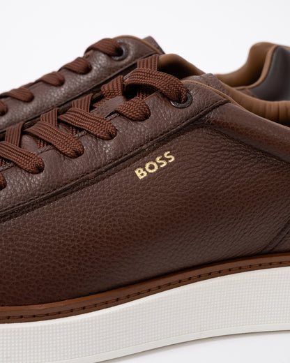 Close up of the BOSS Orange Bulton Runn tb Mens Trainers - Medium Brown 210