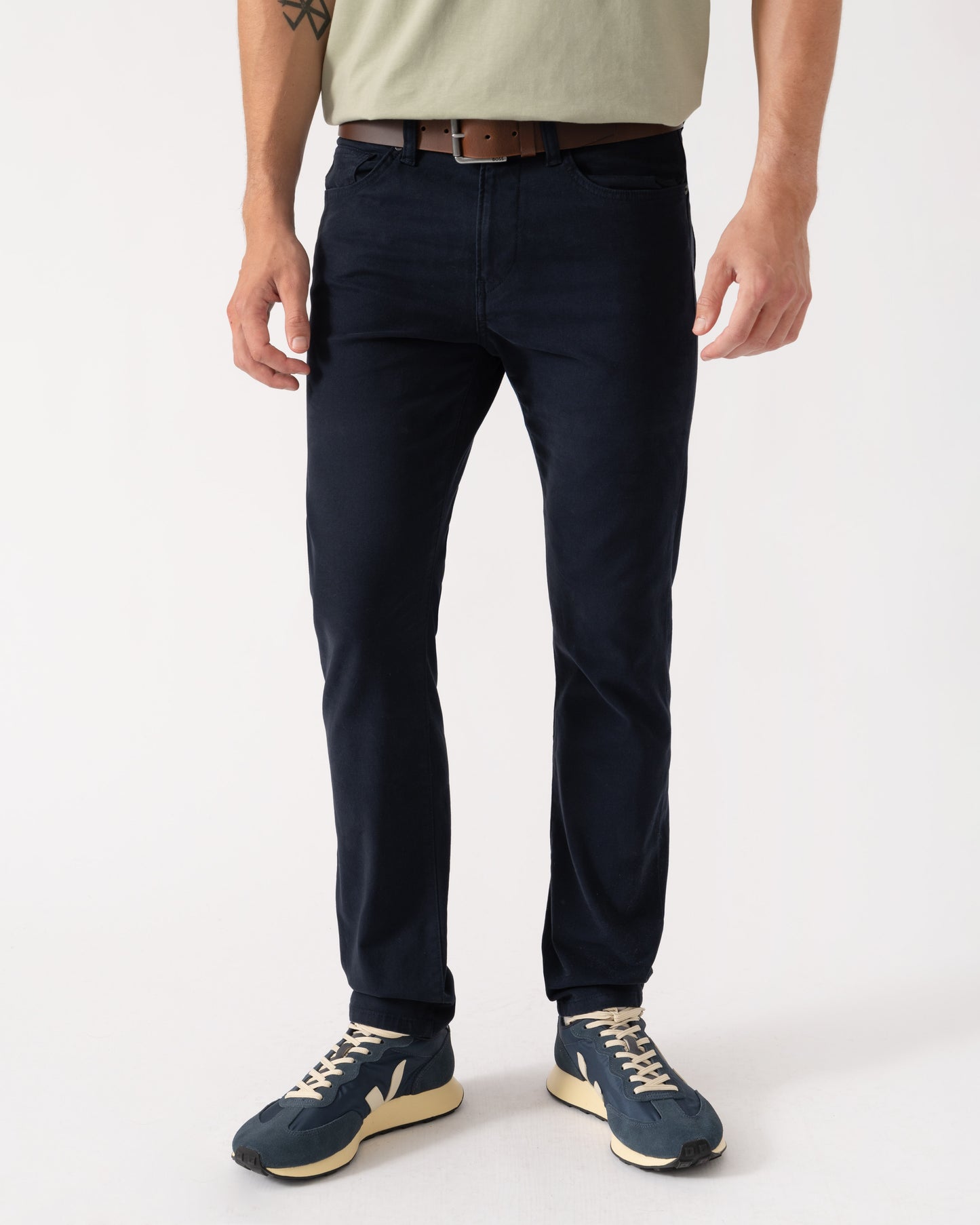 Front shot of BOSS Orange Delaware Mens Trousers - Dark Blue 404