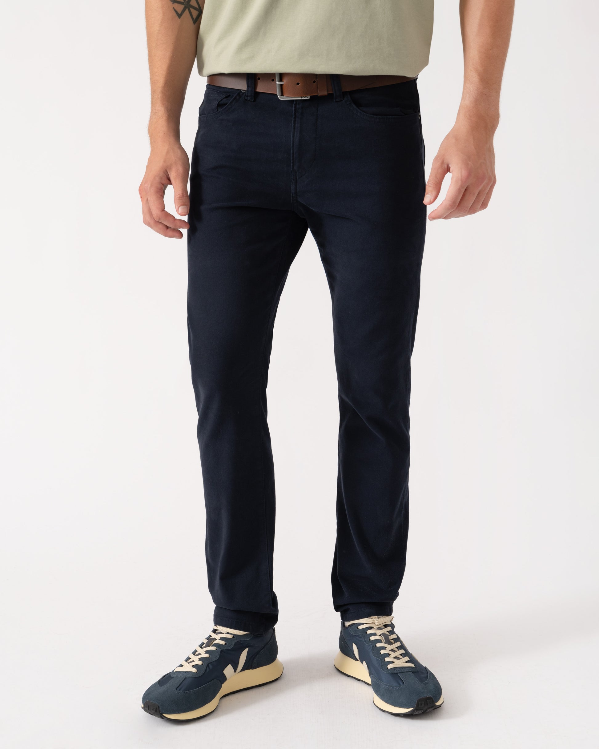 Front shot of BOSS Orange Delaware Mens Trousers - Dark Blue 404