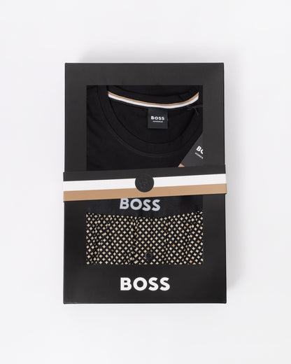 BOSS Orange's Easy Mens Pyjama Set in Medium Beige 262 in a gift box on a light grey background