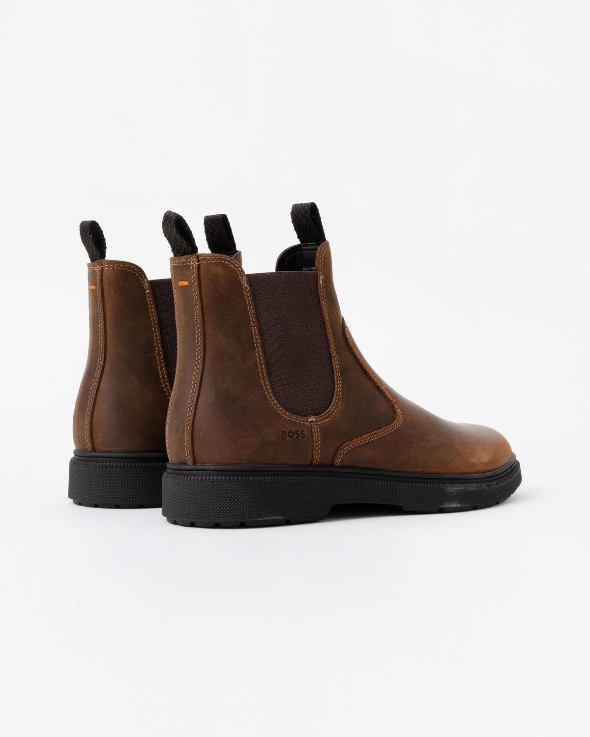 Back of the BOSS Orange Ferling Mens Chelsea Boots in Dark Brown 205