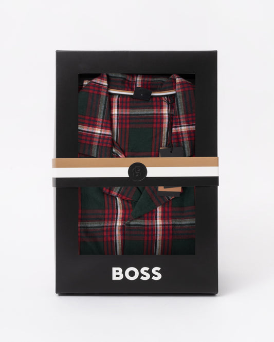 Box set on the BOSS Orange Holiday Mens Long Pyjama Set with Button Shirt Top - Open Red 645