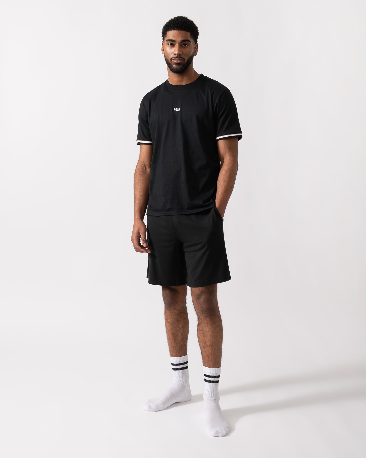 Model wearing a BOSS Orange Iconic Mens Loungewear T-Shirt in Black