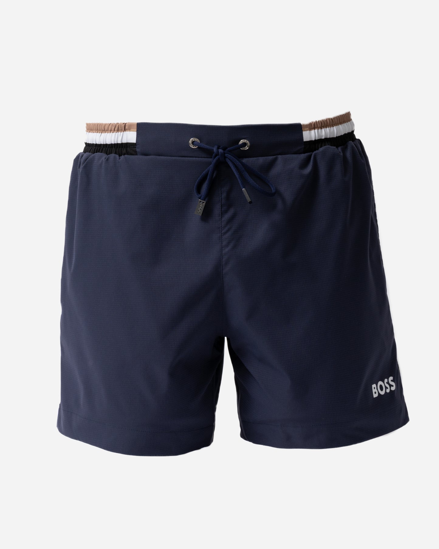 BOSS Orange Isle Mens Ripstop-Fabric Swim Shorts with Contrast Logo in Navy 413
