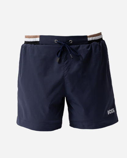 BOSS Orange Isle Mens Ripstop-Fabric Swim Shorts with Contrast Logo in Navy 413
