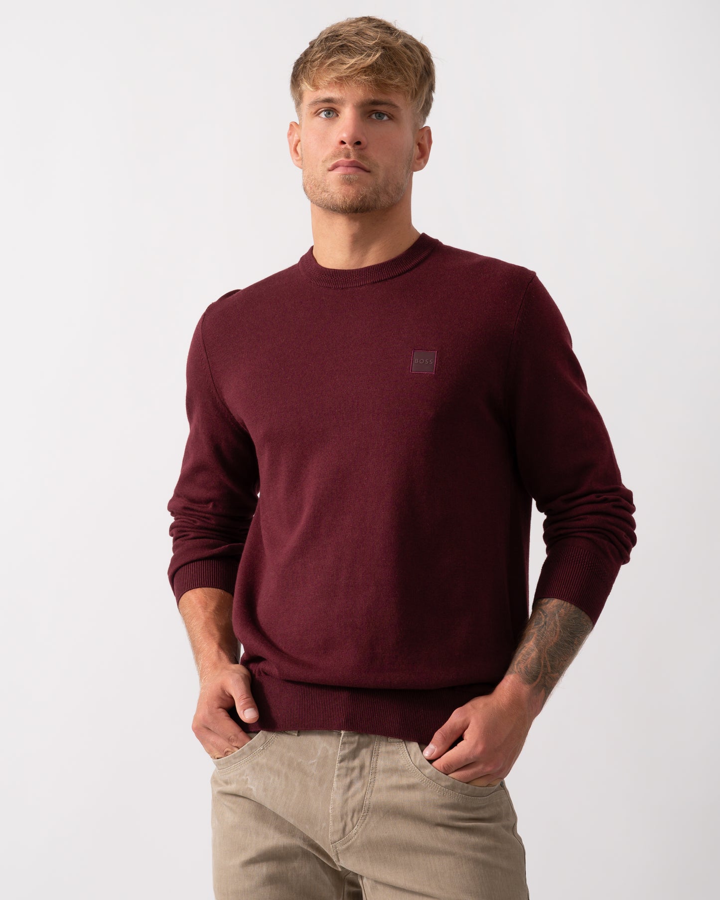 BOSS Orange Kanovano Mens Crew Neck Jumper - Dark Red 604