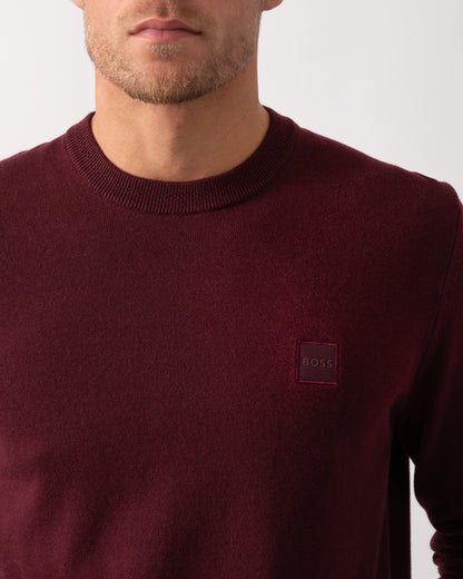BOSS Orange Kanovano Mens Crew Neck Jumper - Dark Red 604