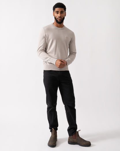 full legnth shot of a model wearing a BOSS Orange Kanovano Mens Crew Neck Jumper in Open Grey