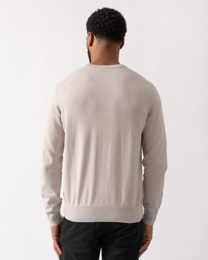 back shot of a model wearing a BOSS Orange Kanovano Mens Crew Neck Jumper in Open Grey