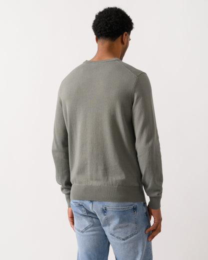 back shot of a model wearing a BOSS Orange Kanovano Mens Crew Neck Jumper in Open Grey 076