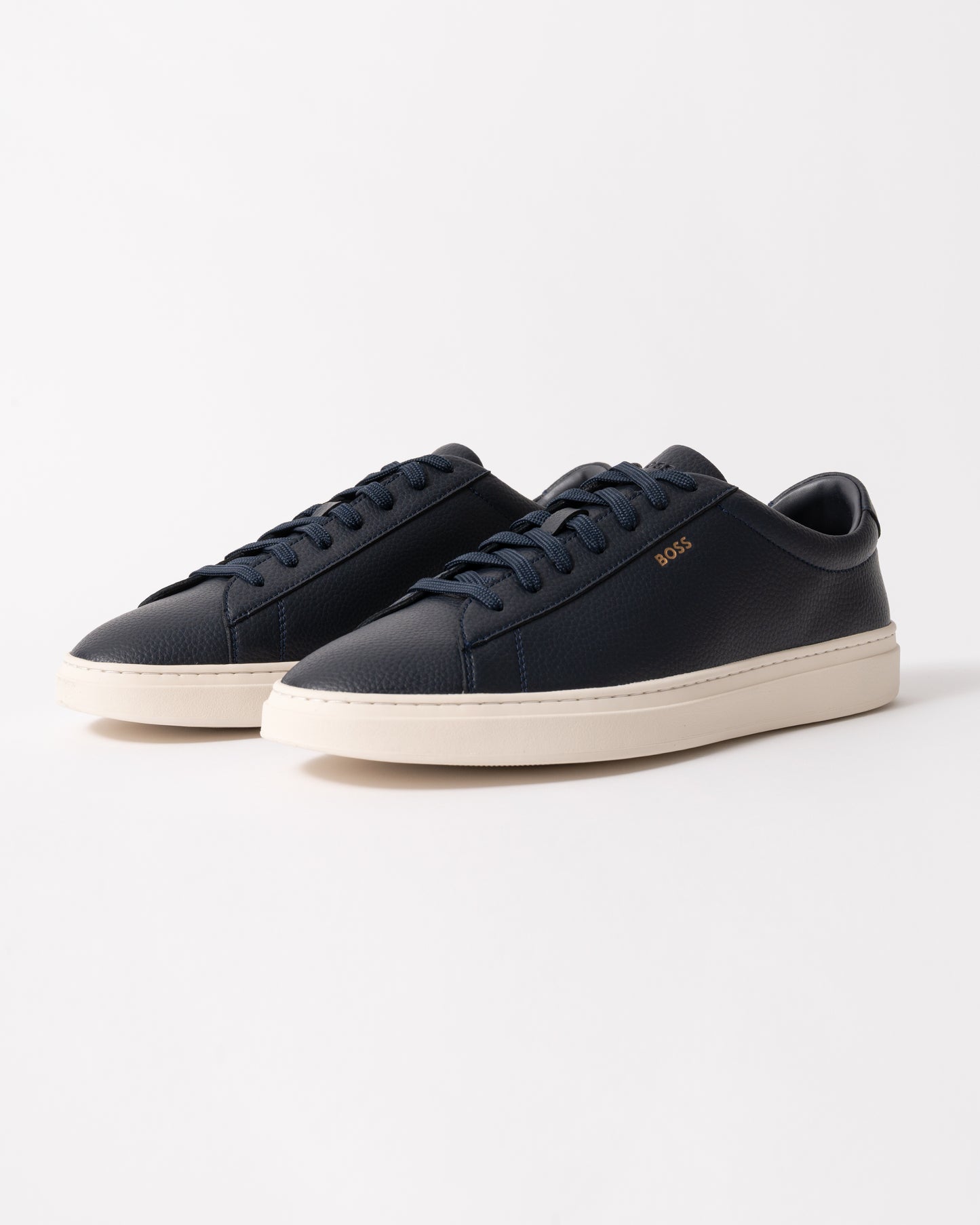BOSS Orange Kieran Mens Grained-leather trainers with rubber sole in Dark Blue 407