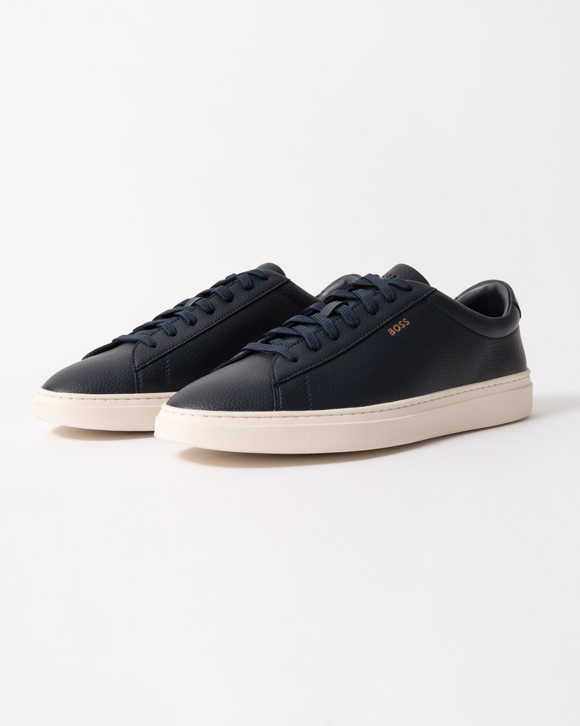 BOSS Orange Kieran Mens Grained-leather trainers with rubber sole in Dark Blue 407