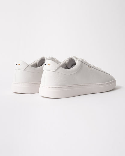 back studio shot of BOSS Orange Kieran Mens Grained-leather trainers with rubber sole in White 100