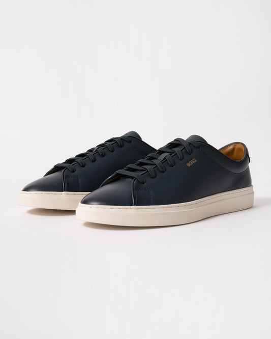 studio shot of BOSS Orange Kieran_Tenn_butb Mens Trainers in Dark Blue 401