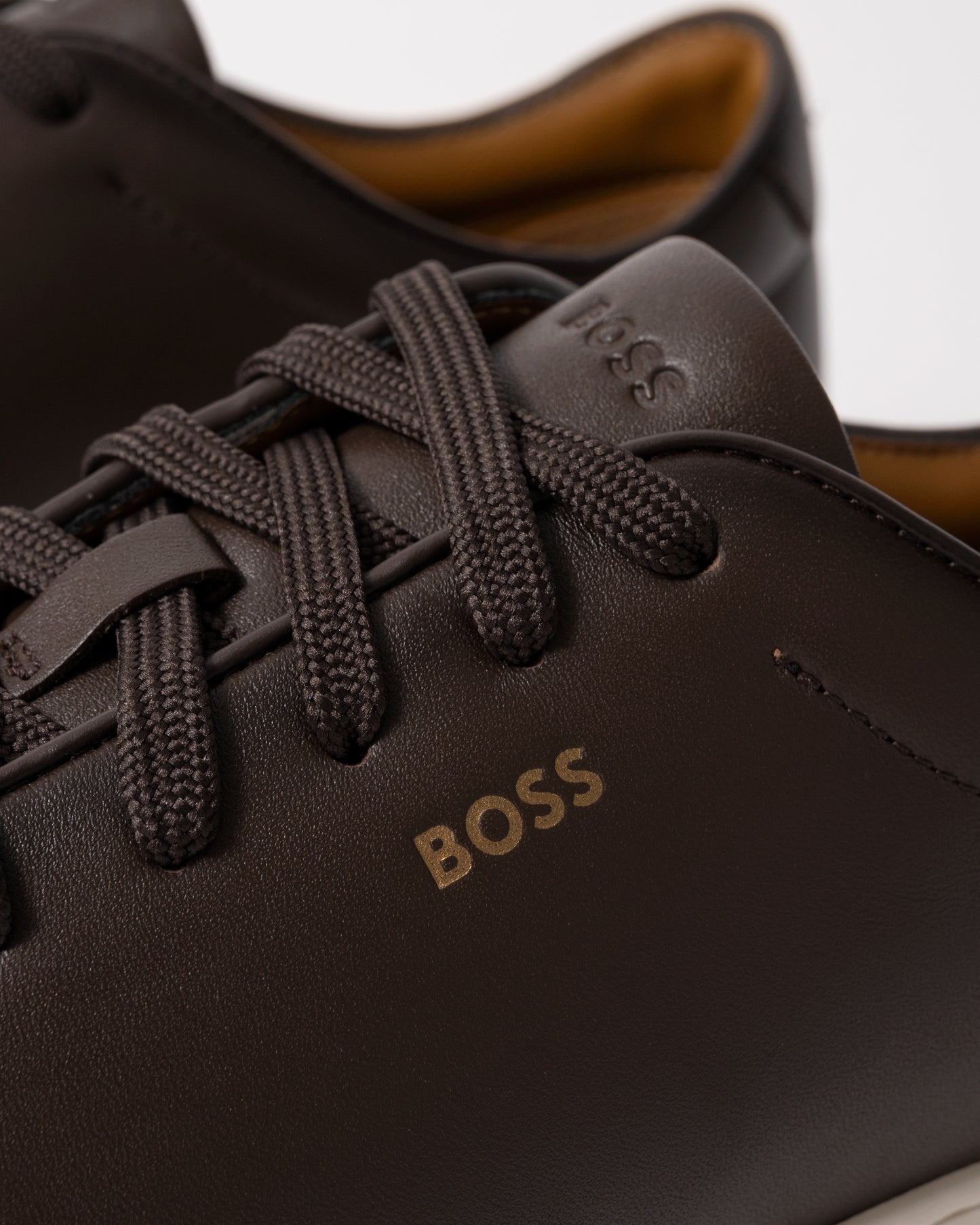 close up view of BOSS Orange Kieran_Tenn_butb Mens Trainers in Dark Brown 201