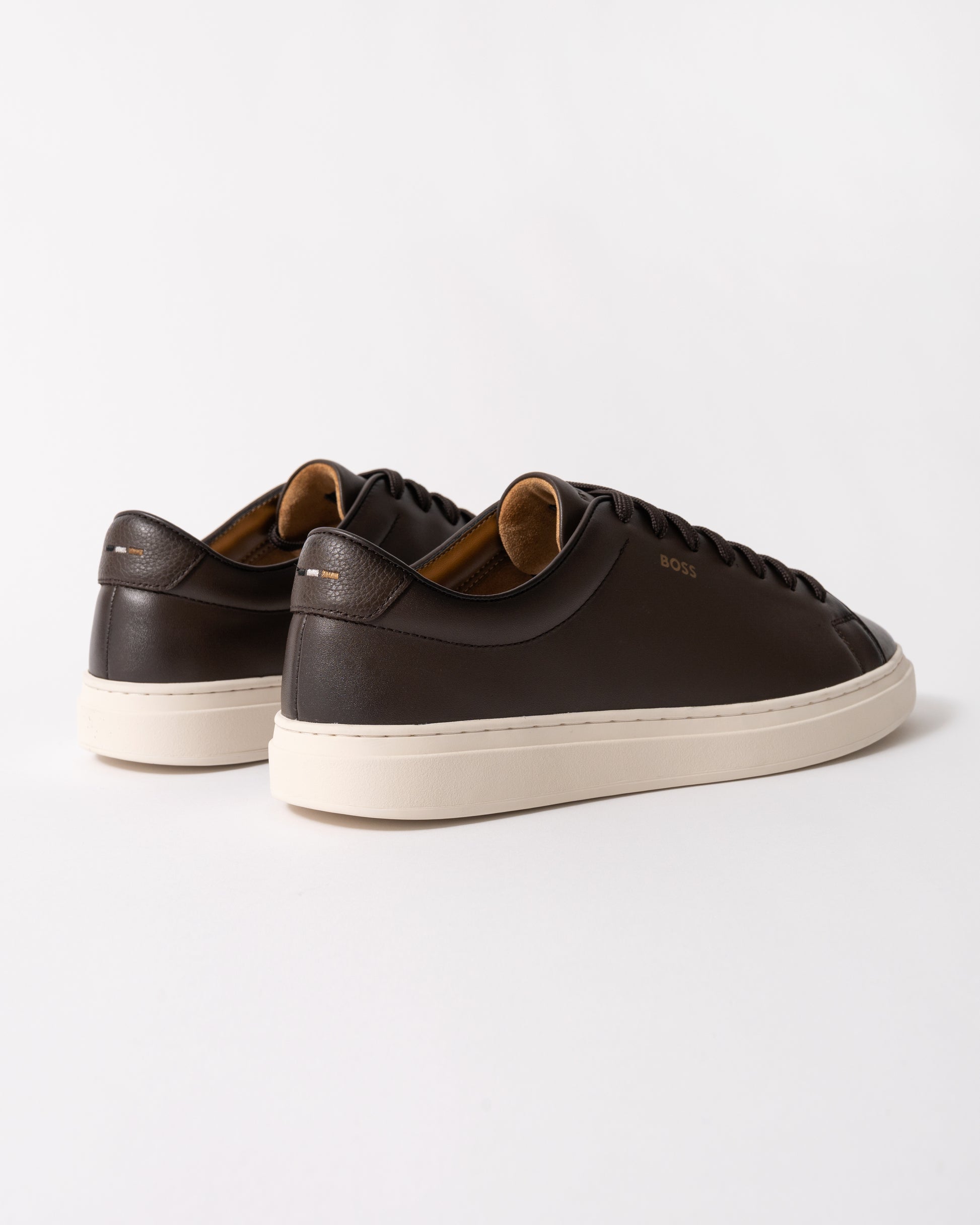 back view of BOSS Orange Kieran_Tenn_butb Mens Trainers in Dark Brown 201