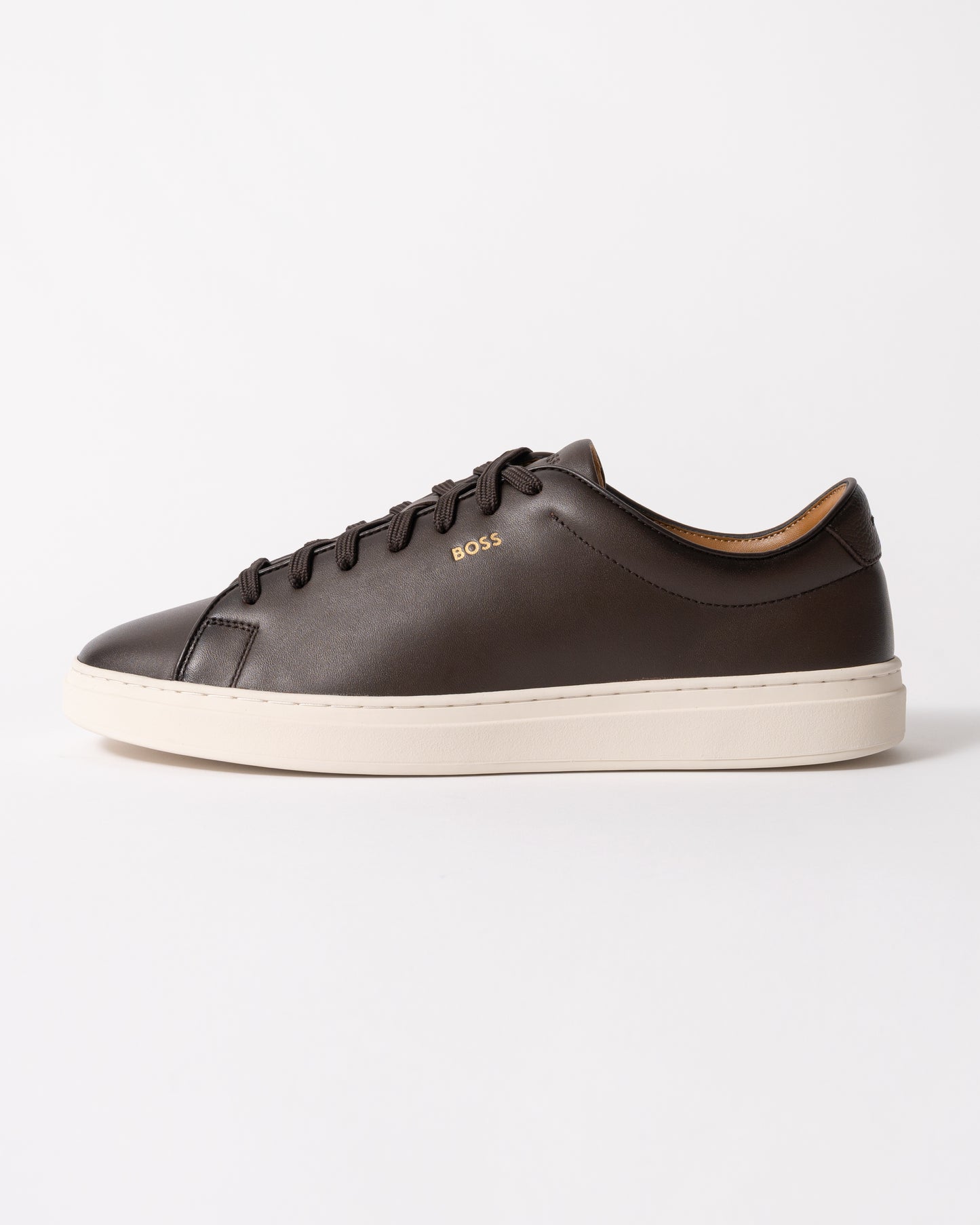 side view of BOSS Orange Kieran_Tenn_butb Mens Trainers in Dark Brown 201